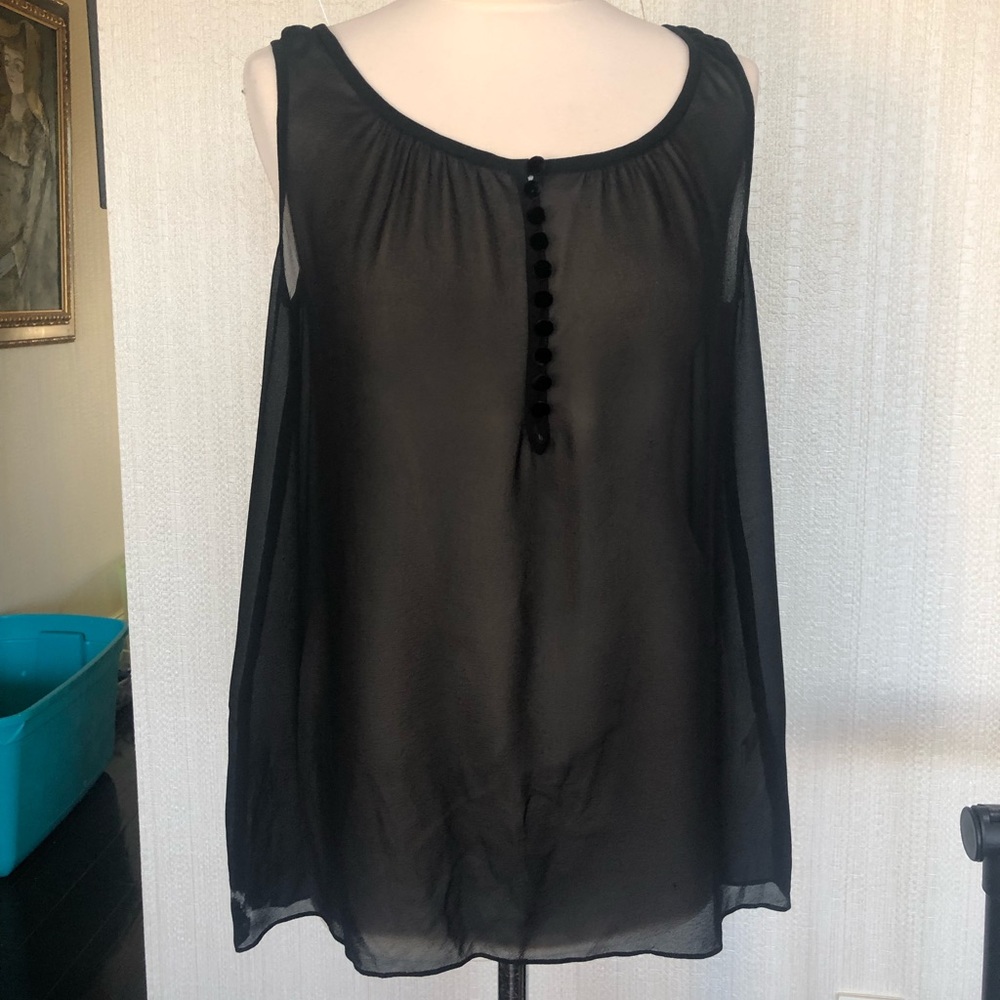 Rebecca Taylor black sheer top velvet button Sz 4